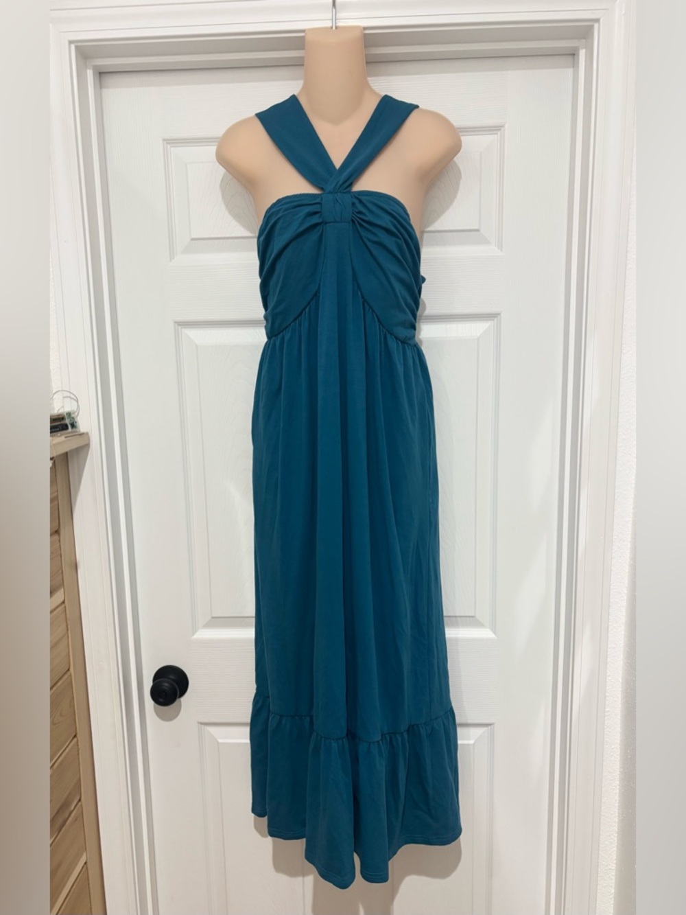 Grace Karin Teal Cross-Front Maxi Dress